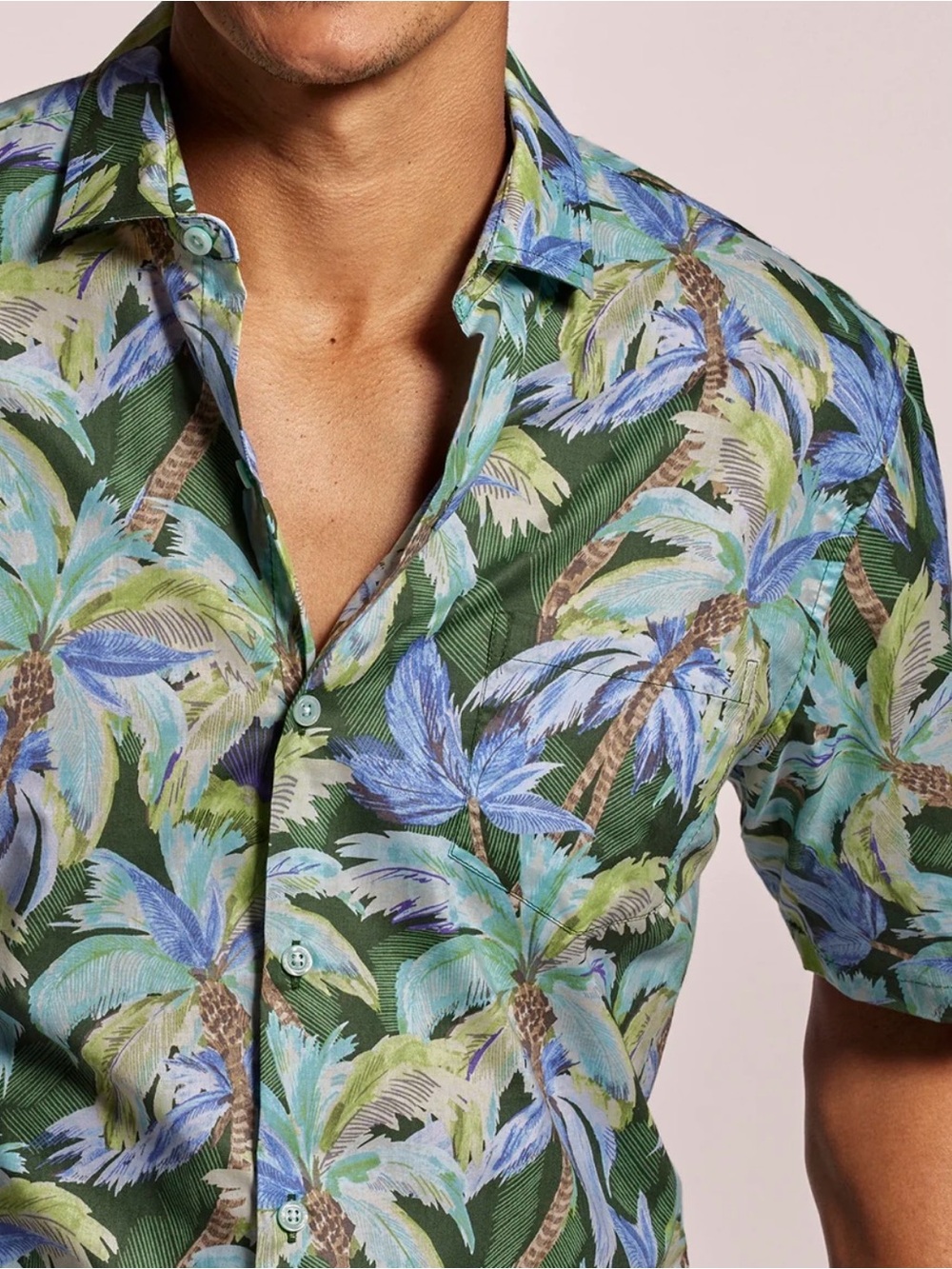 Tori Richard Green Button-Down Palm Print Shirt with Blue Accents